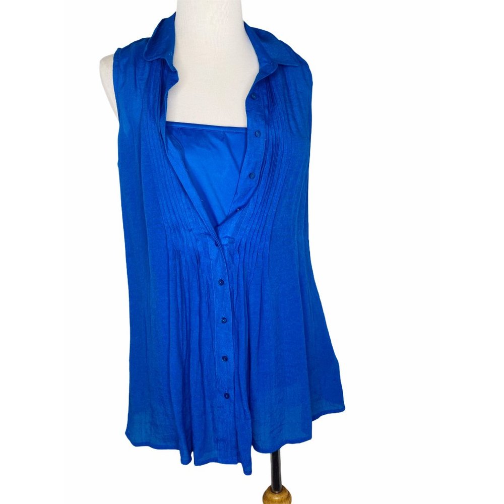 New with Tags Fever Ladies Sleeveless Tunic Top Layered Size Small Cobalt Blue - Picture 4 of 10